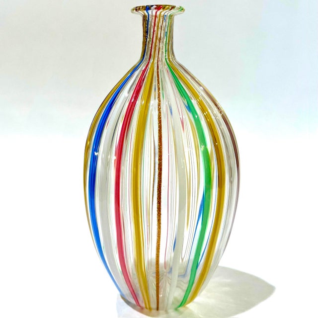 1990's Murano Attributed Glass Canne Striped Vase in the Manner of Fabiano Zanchi For Sale - Image 6 of 12