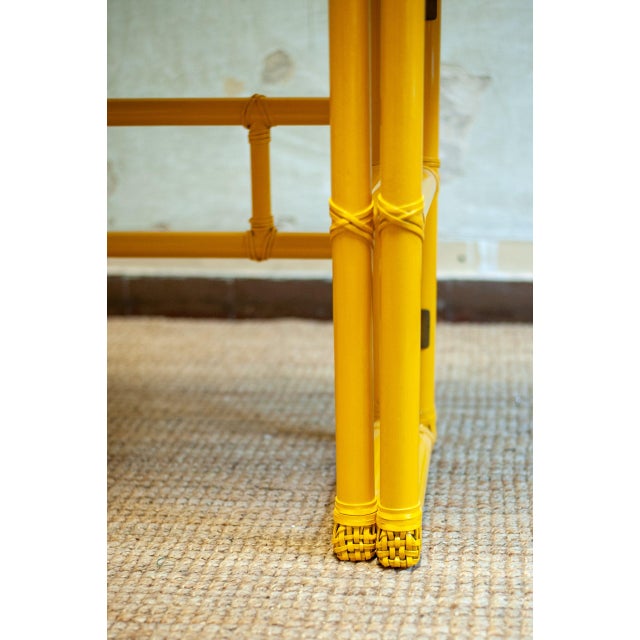 Wood Yellow Lacquered Console Table with Flip-Top Surface from McGuire San Francisco, 1970s For Sale - Image 7 of 8