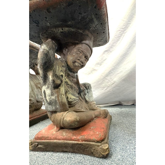 Vintage Cast Cement Figural Putti Garden Stools- A Pair For Sale - Image 15 of 18