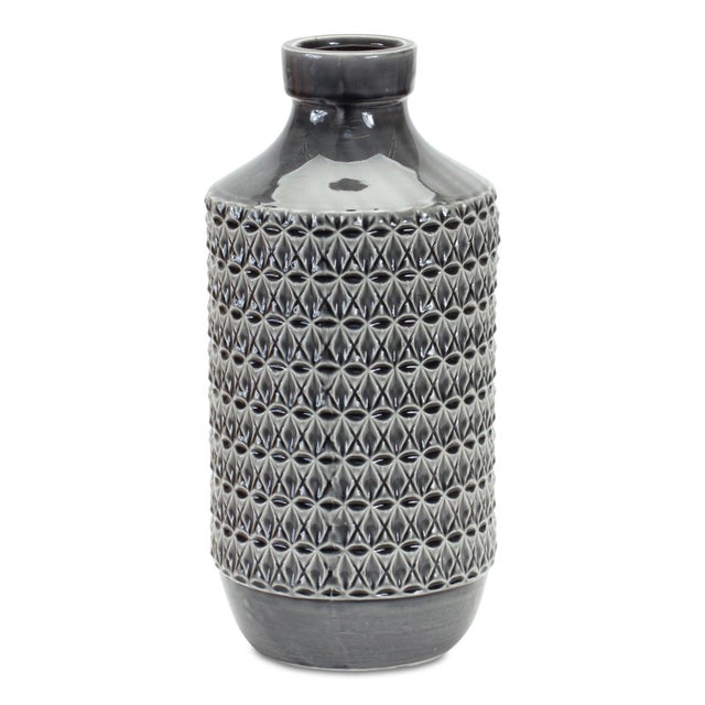 Add a bold touch of modern elegance to your decor with this 14" Geometric Terracotta Vase in green with a sleek black...