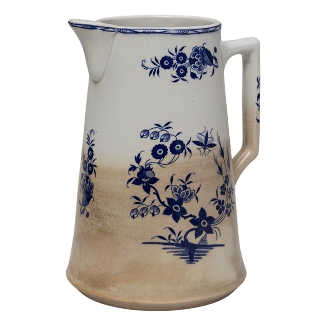 1900s Belgian Blue Chinoiserie Ceramic Pitcher For Sale