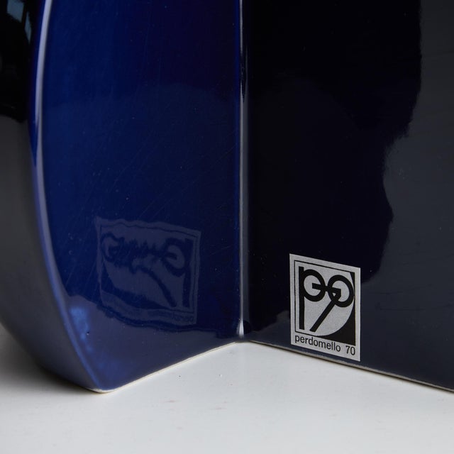 Blue Hemisphere Ceramic Table Lamp from Perdomello 70, 1970s For Sale - Image 8 of 18