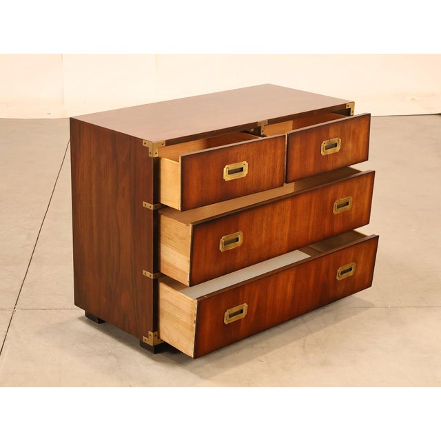 Mid-Century Modern Lane Campaign Style Walnut Chest Of Drawers For Sale - Image 3 of 18