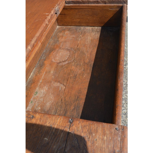 1900 - 1909 Antique Rustic Primitive Pine Dry Sink / Vanity Cabinet Cupboard W/ Lift Up Center Lid & 2 Side Drawers For Sale - Image 5 of 12