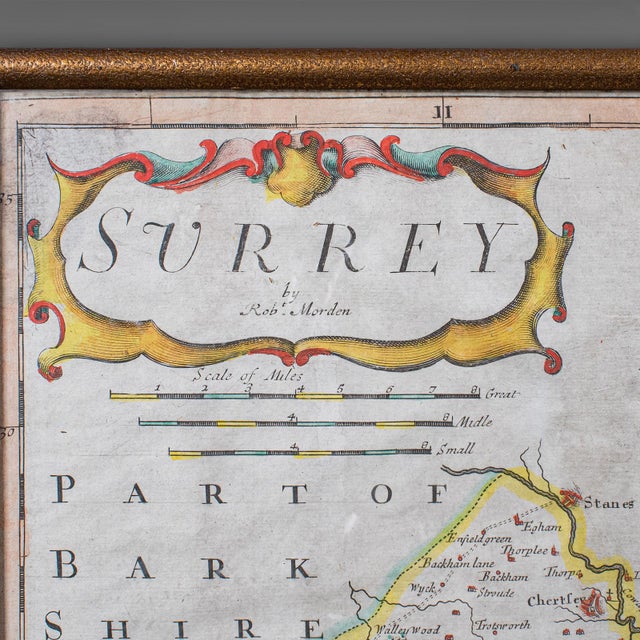 Antique Surrey Map, English, County Cartography, Atlas, Robert Morden, c.1700 For Sale - Image 11 of 12