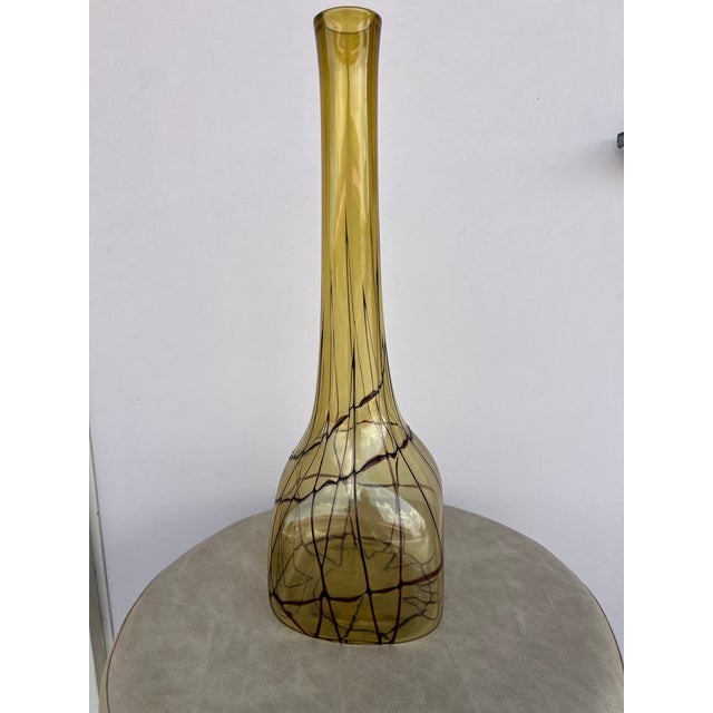 Vintage Hand Blown Glass Vase Art Amber Applied Onyx Overlay Abstract Decor For Sale In West Palm - Image 6 of 8