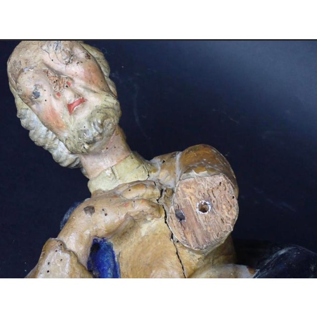 French Country 18th Century French Baroque Style Carved Polychrome Painted Wooden Statue of St. Joseph For Sale - Image 3 of 10