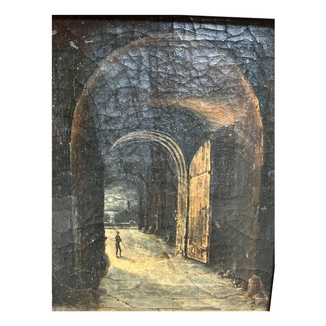 François Marius Granet, Port at Night, 1800s, Oil on Canvas For Sale