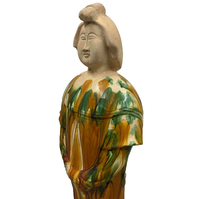 Mid Century Large Chinese Sancai Glazed Pottery Figure - Tang Court Lady For Sale - Image 9 of 12