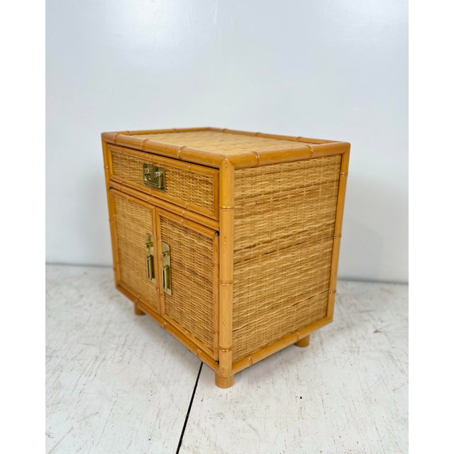 Dixie Furniture Co. Vintage Faux Bamboo Wicker Nightstand For Sale - Image 4 of 9