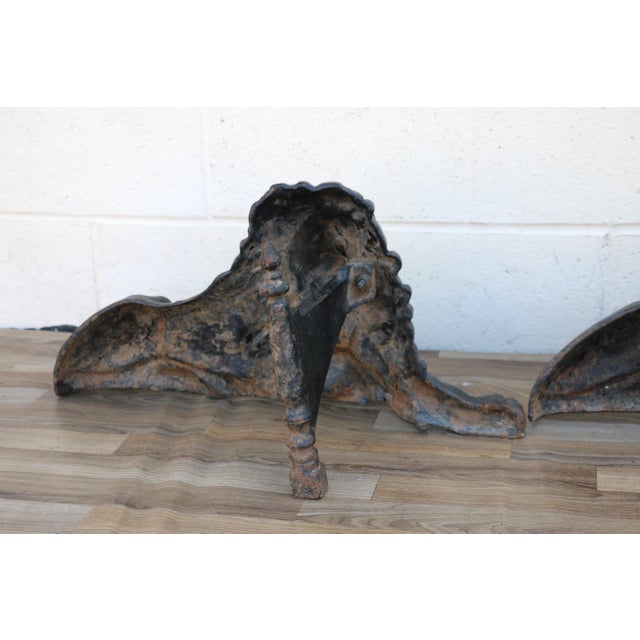 19th Century Antique English Cast Iron Lion Fireplace Andirons | Pair | Victorian Hearth Decor For Sale - Image 12 of 18