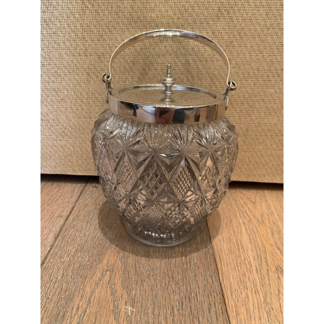 Silver Mid 20th Century Crystal and Silver Biscuit Jar For Sale - Image 8 of 8