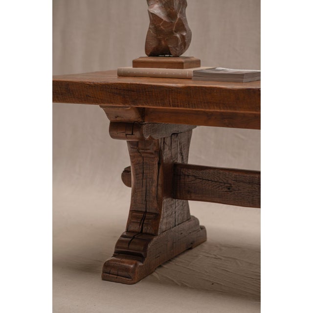 Brown Large Brutalist Dining Table in Oak, 1970s For Sale - Image 8 of 18