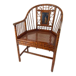 Late 20th Century Faux Bamboo Brighton Pavillion Armchair With Painted Panel