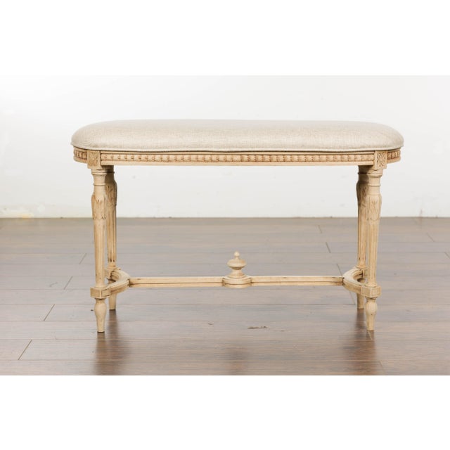 Beige Neoclassical Style 1900s French Carved Walnut Bench with Natural Finish For Sale - Image 8 of 12