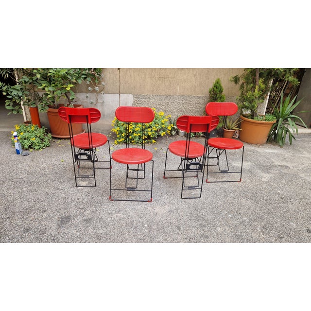 Cricket Folding Chairs in Black Metal and Red Plastic by Andries Van Onck for Magis, 1970s, Set of 4 For Sale - Image 9 of 11