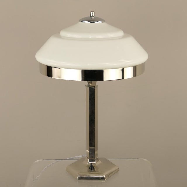 Art Deco Chromed Table Lamp with Opal Glass Shade, 1920s For Sale - Image 10 of 10