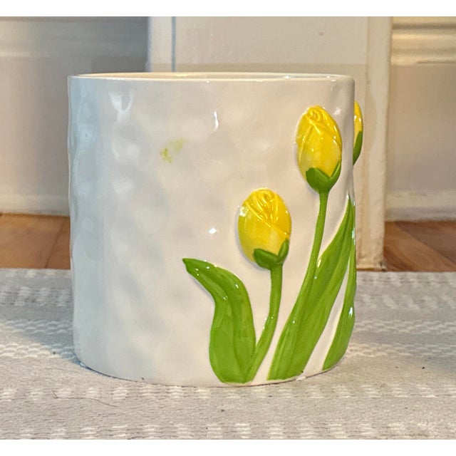 Ceramic Ceramic Planter With Hand Painted Tulips For Sale - Image 7 of 10