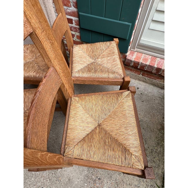 Set 6 Vintage French Ladder Back Dining Chairs Rush Seat Oak Country Farmhouse For Sale - Image 16 of 18