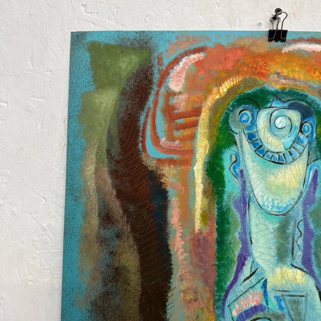 AMBIANIC presents 1980s Byron Gálvez Abstract Modernism Dreamy Blue Artwork Mexico 17.75 x 23.75 Signed Art Preowned...