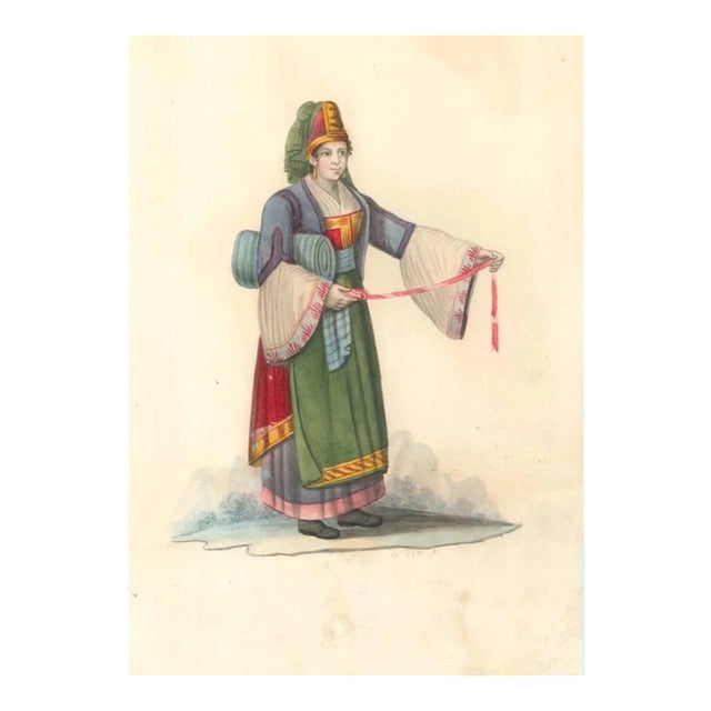 Costume di Parghelia di Calabria - Watercolor by M. De Vito - 1820 ca. 1820 c.a. For Sale