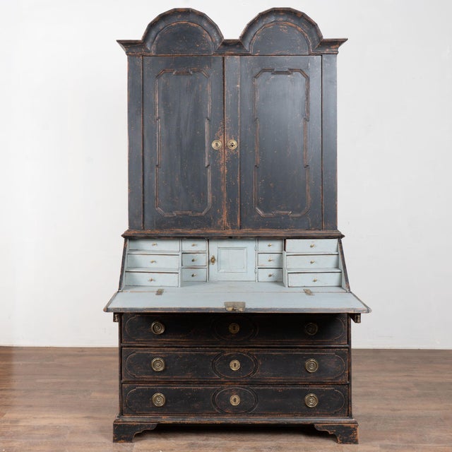 Baroque Early 19th Century Danish Black Painted Oak Baroque Secretary For Sale - Image 3 of 11