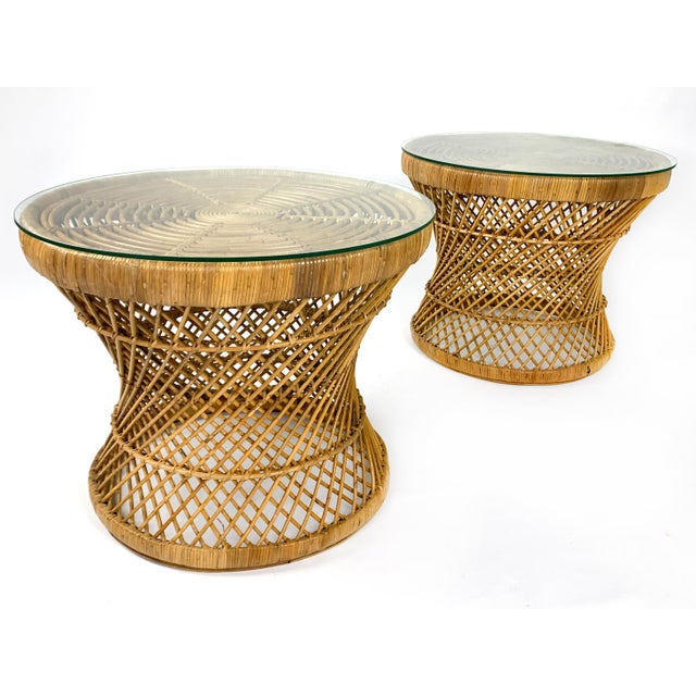 1970s Round Hourglass Wicker Rattan Side Tables a Pair Chairish