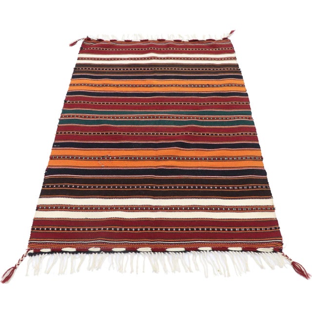 Mid-Century Modern Vintage Persian Shiraz Striped Kilim Rug - 02'03 X 03'04 For Sale - Image 3 of 9