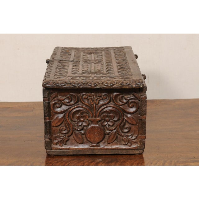 Wood 18th C. Spanish Colonial Carved-Wood Trunk For Sale - Image 7 of 10