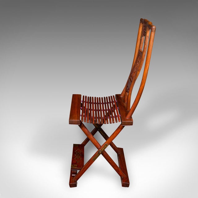 1930s Vintage Folding Veranda Chair, Oriental, Teak Campaign Seat, Art Deco, c.1930 For Sale - Image 5 of 12