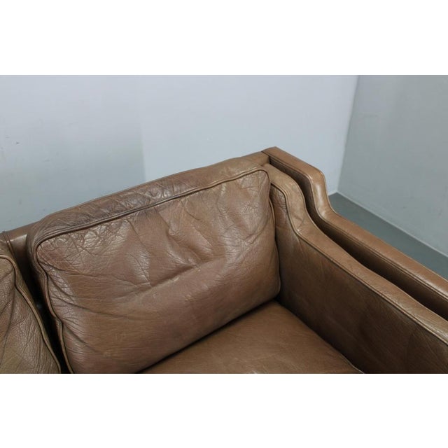 Mid-Century Danish Three-Seat Brown Leather Sofa, 1970s For Sale - Image 4 of 18