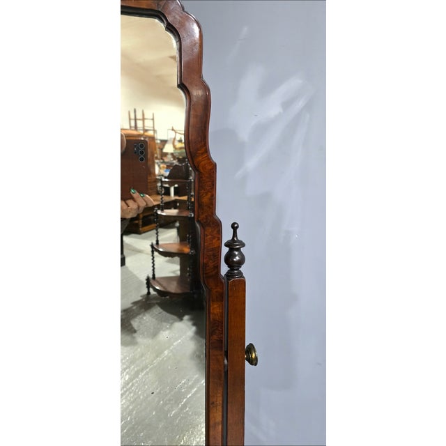 Vintage Burr Walnut Cheval Mirror, 1920 For Sale - Image 6 of 9