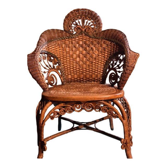 Exceptional Antique Heywood Brothers & Wakefield Fancy Wicker Armchair, Dating to Circa 1897–1915 (Pre-1921 Maker). For Sale
