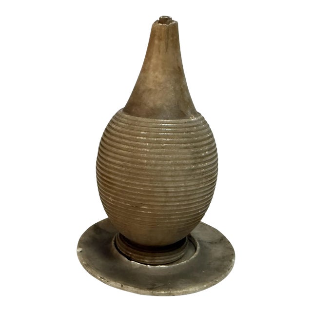 20th Century Sculptural Ribbed Stone Object With Plate For Sale