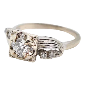 Mid-Century 14k White Gold & Diamond Engagement Ring Size 6.75