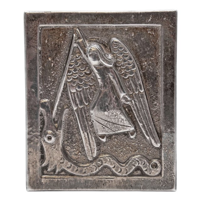 Sterling Silver Plaque by Dunstan Pruden of St Michael London 1972 For Sale