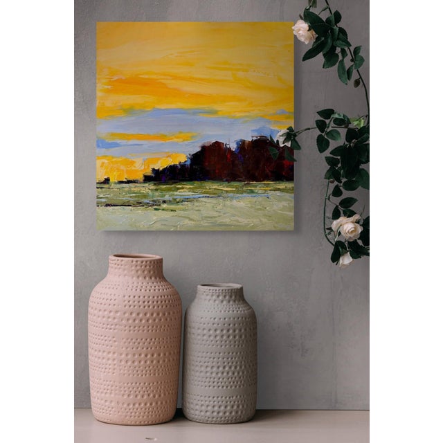 Contemporary Evening's Glory by Sandra Pratt | Oil on Linen Panel Landscape at sunset with vibrant colors. For Sale - Image 3 of 5