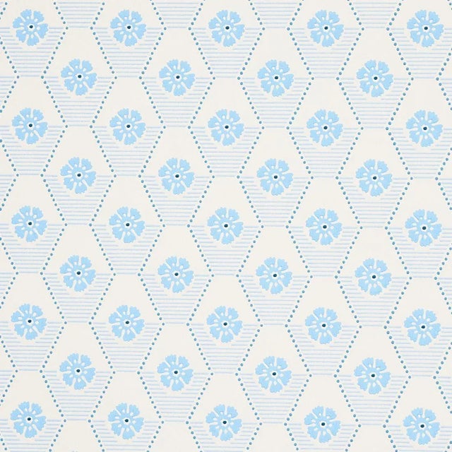 Schumacher Sample - Schumacher Hive Bloom Wallpaper in Blue For Sale - Image 4 of 4