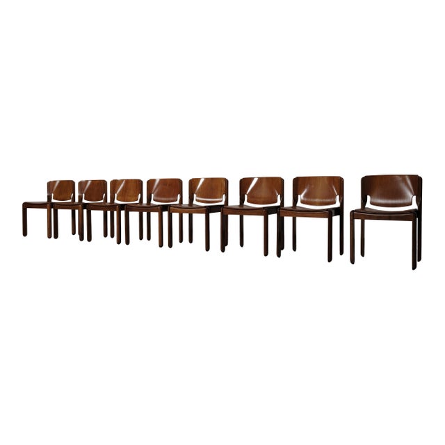 Vintage Model 122 Dining Chairs in Walnut by Vico Magistretti for Cassina, 1968, Set of 8 For Sale - Image 15 of 18