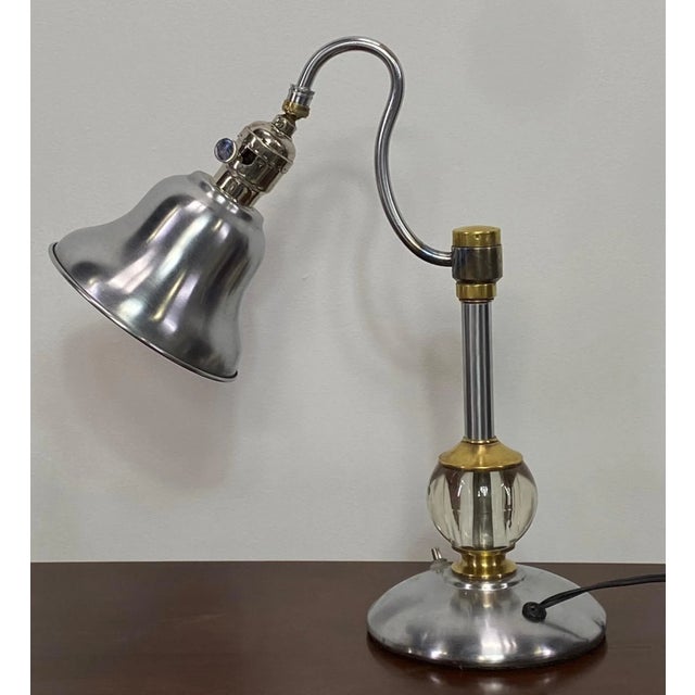 Stainless Steel and Brass Table Lamp, American Mid-Century For Sale - Image 4 of 7