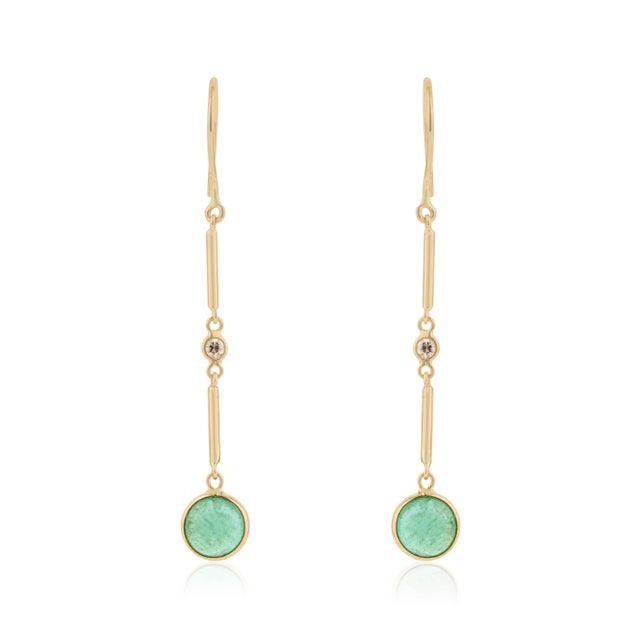 Contemporary 2.15ct Emerald & Diamond Floating Drop Earrings in 14k Gold- 2 Pieces For Sale - Image 4 of 14