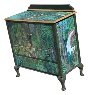 Haitian Folk Art Painted Antique Cabinet Chest of Drawers by Renold Marcelin