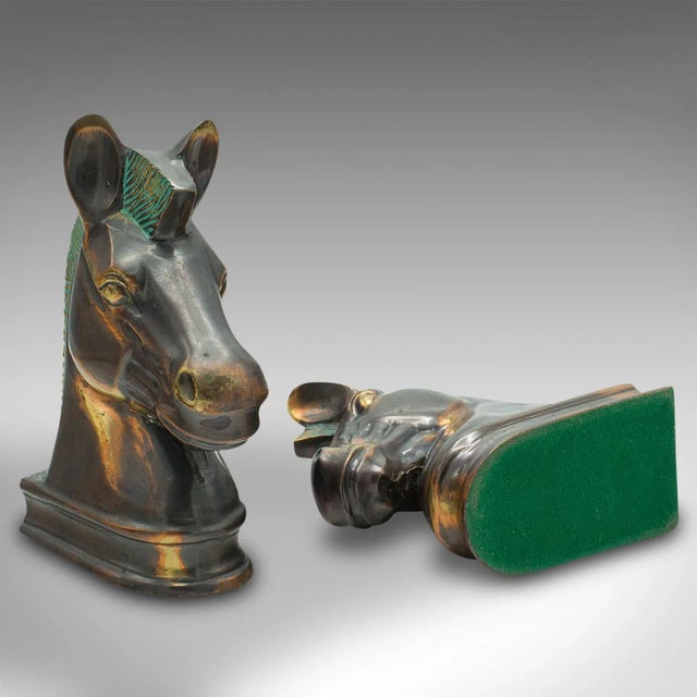 1970s Modern Pair of Vintage Horse Bust Bookends, English, Cast Brass, Decorative, Novel Rest For Sale - Image 9 of 11