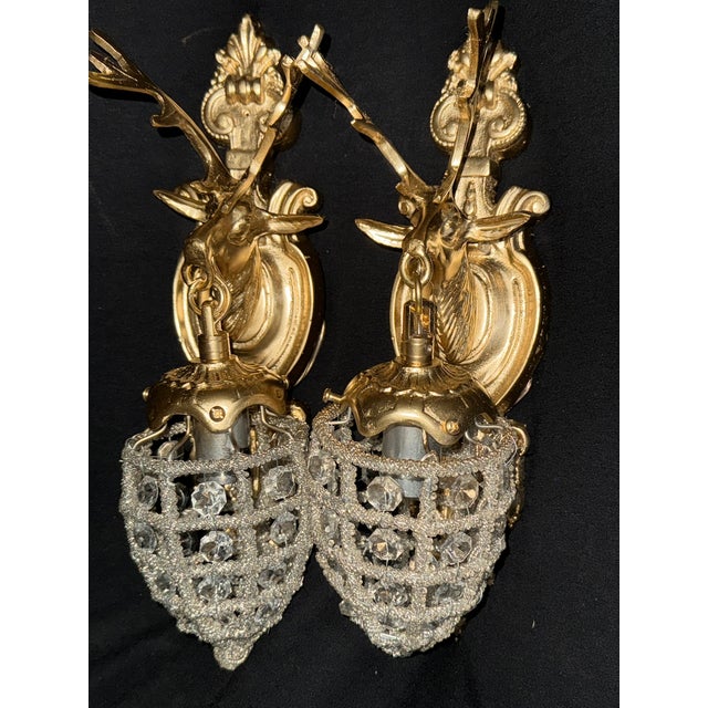 French 1970 French Louis XVI Gold Bronze Deer Wall Lamps Sconces - Set of 4 Pc For Sale - Image 3 of 18