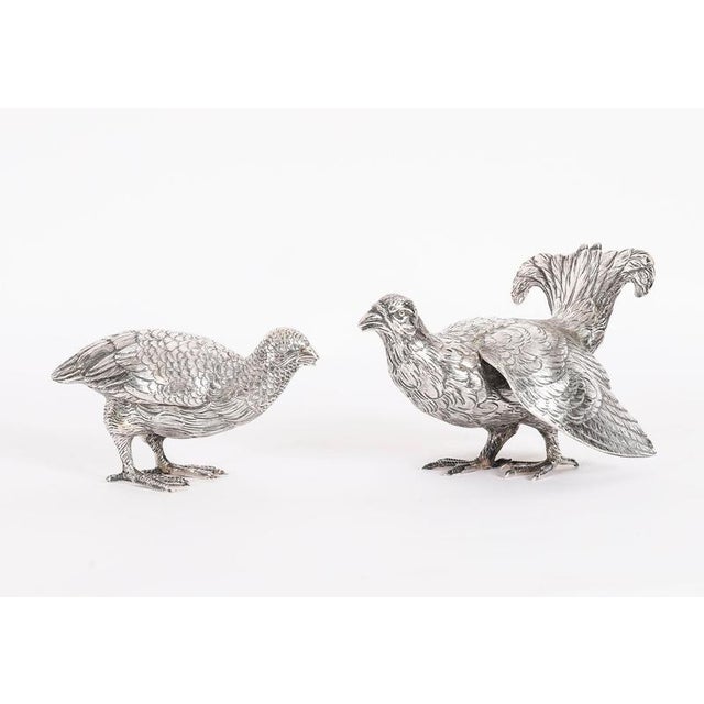 Antique Belgian Silver Grouse Game Birds, 19th Century, Set of 2 For Sale - Image 16 of 18
