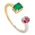 18k Open Two Tone Emerald & Ruby Toi Et Moi Ring Size 6.5 For Sale