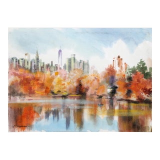 Lake Reflections, Erik Freyman Watercolor With Pastels on Paper, Signed in Pen For Sale