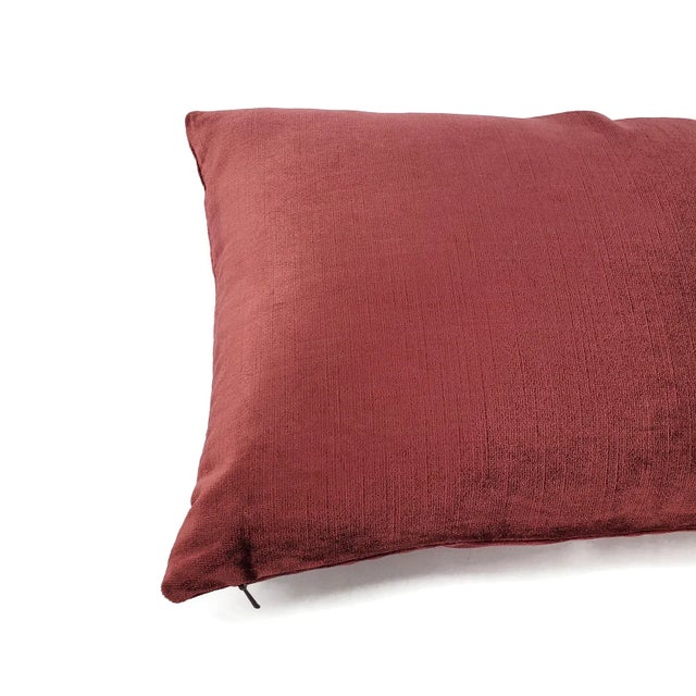 Contemporary Contemporary Solid Burgundy Red Velvet Lumbar Pillow Cover For Sale - Image 3 of 6