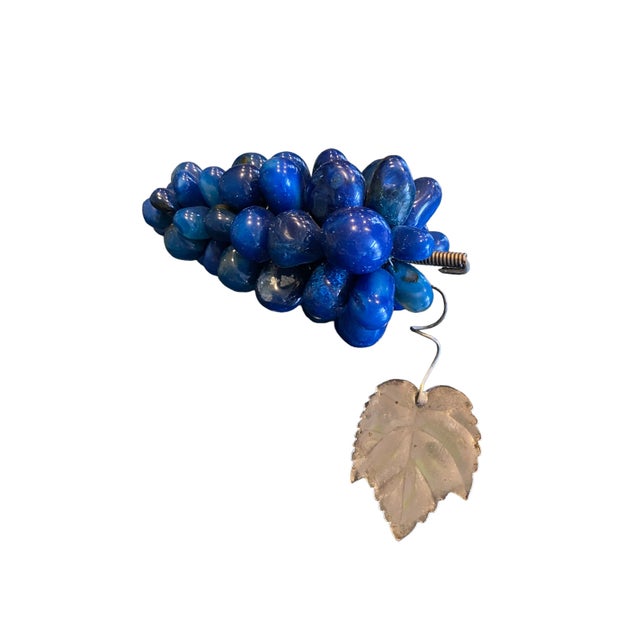 Mid-Century Modern Late 20th Century Blue Semi-Precious Stone Grape Décor With Silver Plate Leaf For Sale - Image 3 of 5