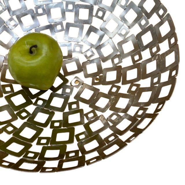 Vintage Large Brutalist Silver-Plated Openwork Fruit Bowl For Sale - Image 4 of 4